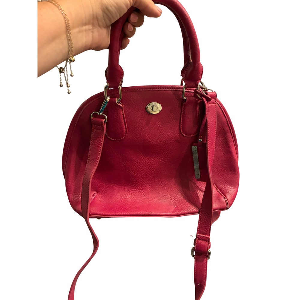 Cato Pink Pebbled Faux Leather Dome Satchel Crossbody Bag Silver Hardware